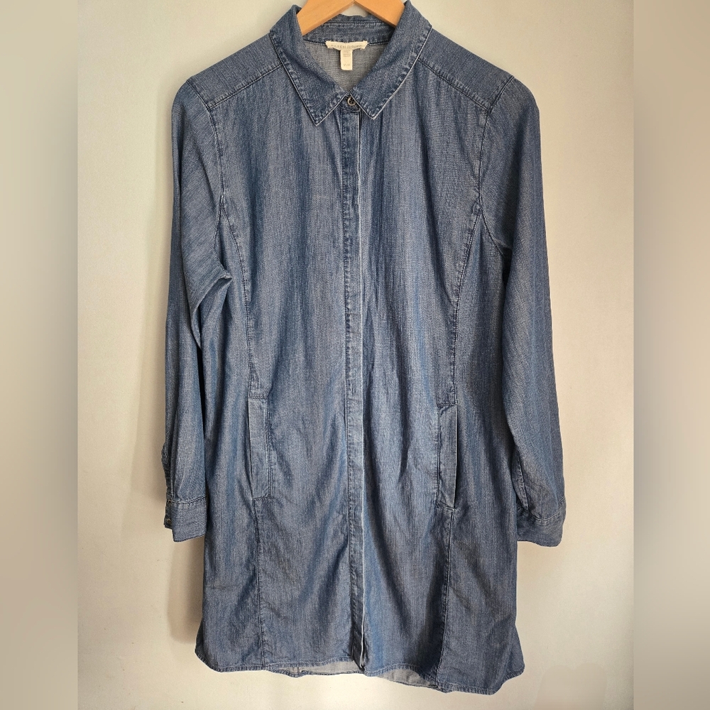 EILEEN FISHER Blue Denim Shirt Dress